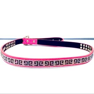 Pink MCM Greek key rhinestone pattern belt